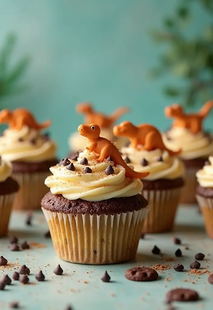 30 Dinosaur Cupcake Ideas for Jurassic-Themed Parties - 24. Dino Cookie Cupcakes