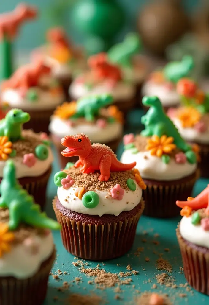30 Dinosaur Cupcake Ideas for Jurassic-Themed Parties - 26. Dino Garden Cupcakes