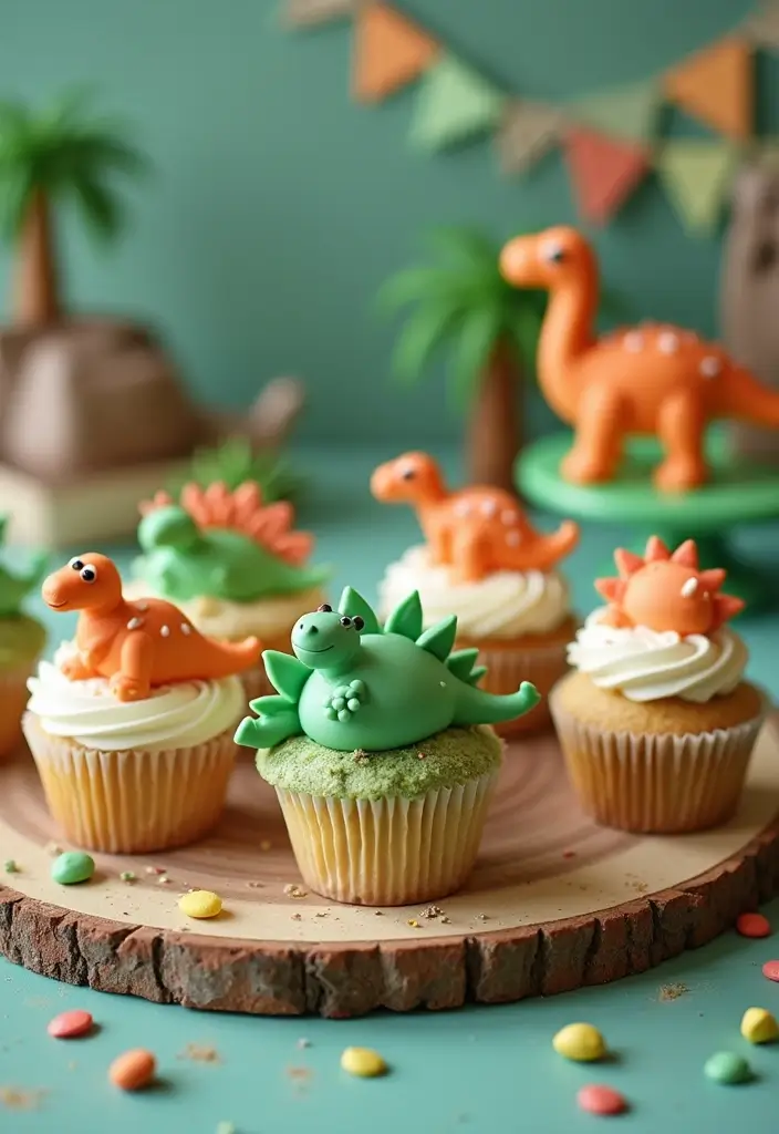 30 Dinosaur Cupcake Ideas for Jurassic-Themed Parties - 29. Dino Friends Cupcakes