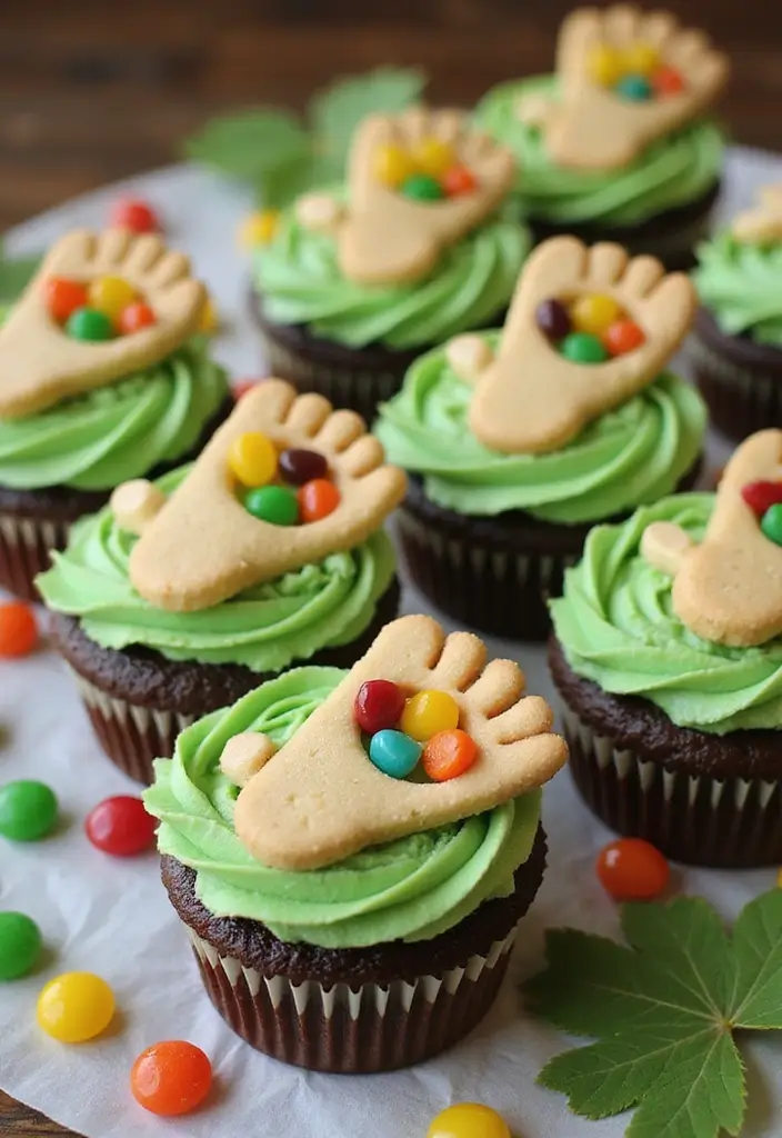 30 Dinosaur Cupcake Ideas for Jurassic-Themed Parties - 3. Dino Footprint Cupcakes