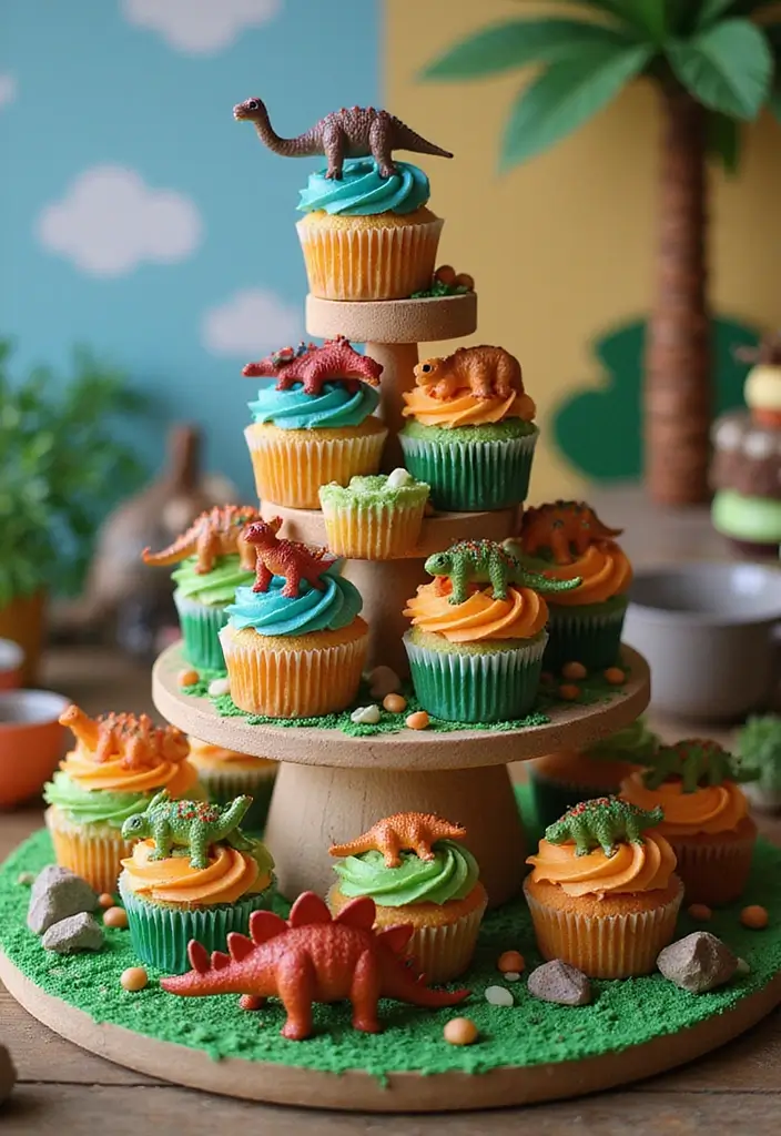 30 Dinosaur Cupcake Ideas for Jurassic-Themed Parties - 6. Dino Taller Cupcakes