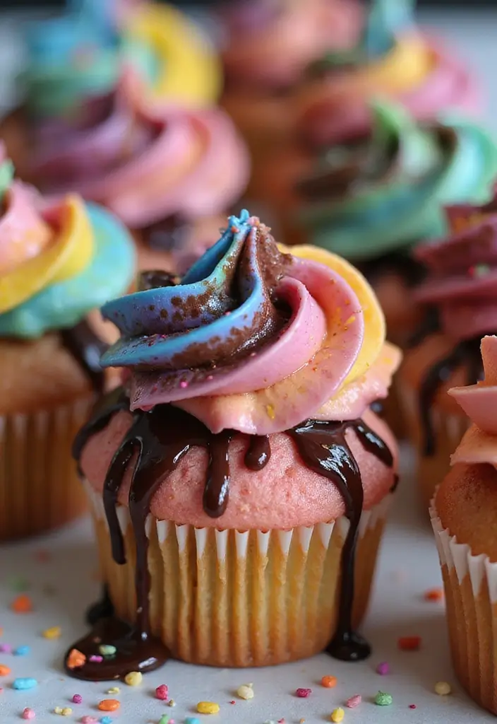 30 Easy Cupcake Cake Decorating Ideas for Beginners - 23. Colorful Drip Cupcakes