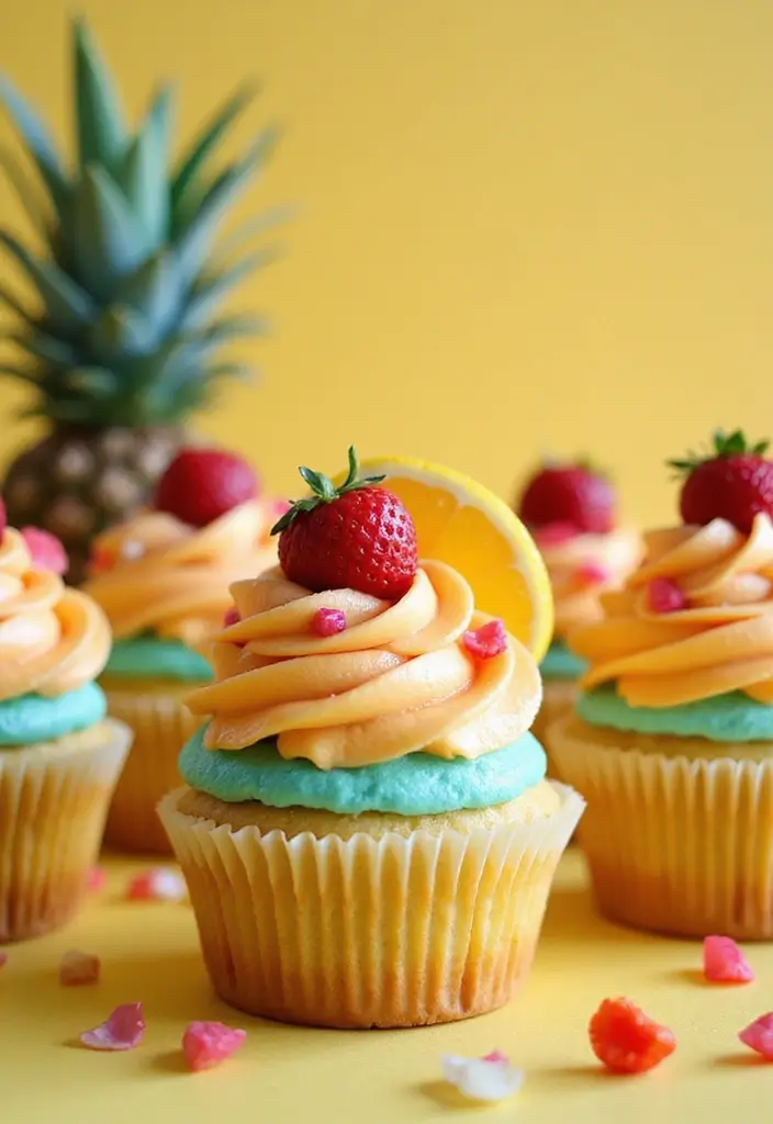30 Easy Cupcake Cake Decorating Ideas for Beginners - 29. Tropical Paradise Cupcakes