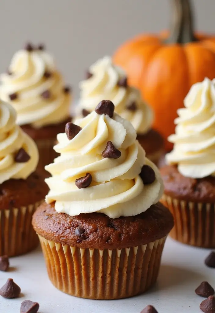 30 Fun Cupcake Decorating Ideas for Beginners: Fall Edition - 14. Chocolate Chip Pumpkin Cupcakes