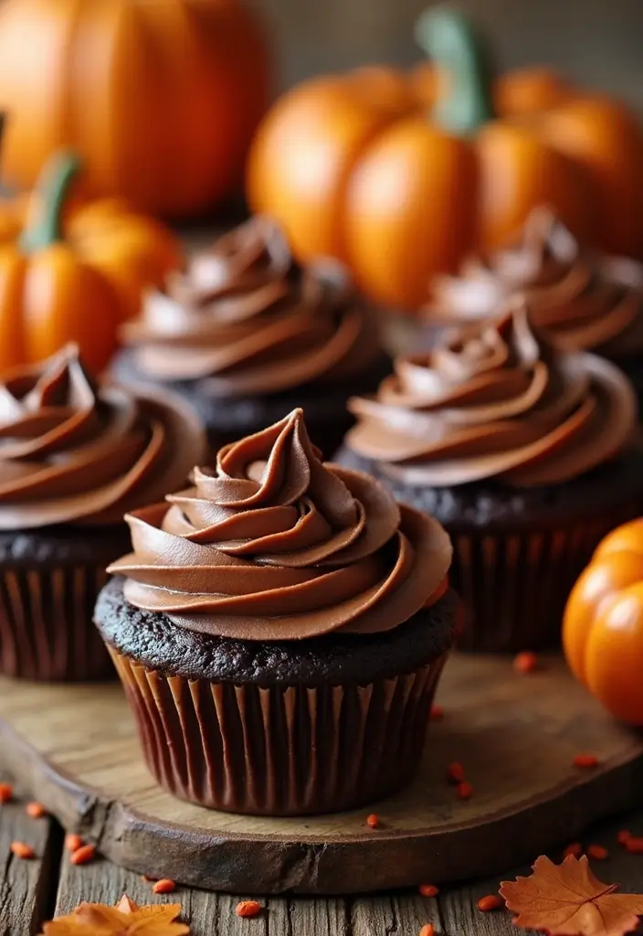 30 Fun Cupcake Decorating Ideas for Beginners: Fall Edition - 20. Chocolate Pumpkin Swirl Cupcakes