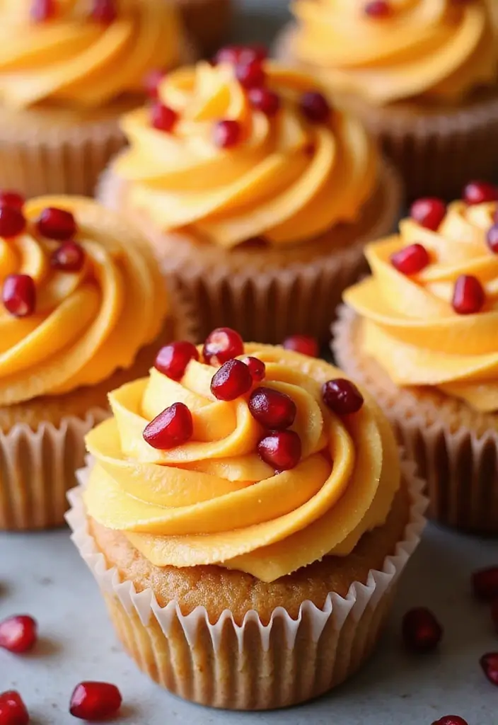 30 Fun Cupcake Decorating Ideas for Beginners: Fall Edition - 21. Pomegranate and Orange Cupcakes