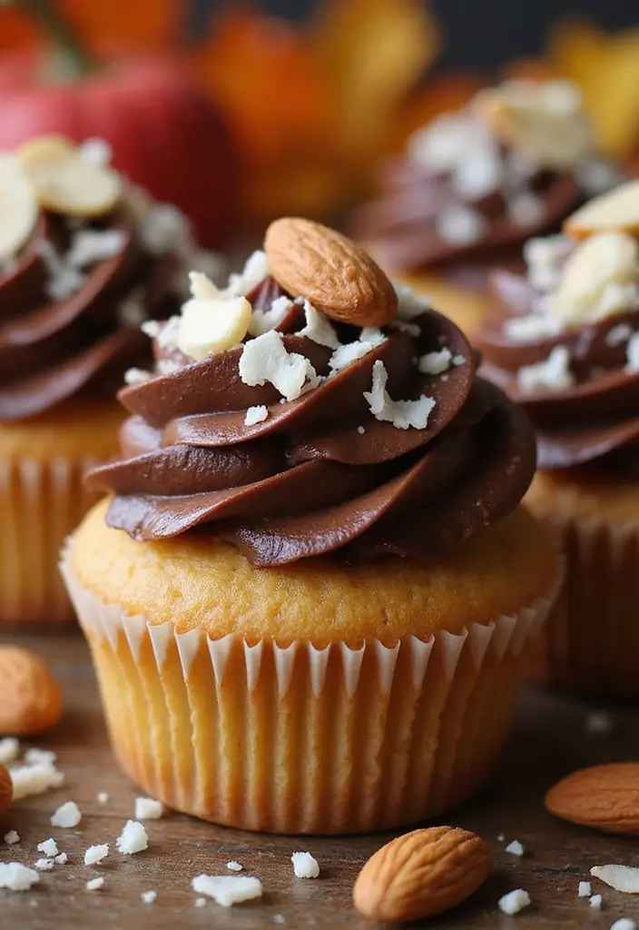 30 Fun Cupcake Decorating Ideas for Beginners: Fall Edition - 26. Almond Joy Cupcakes