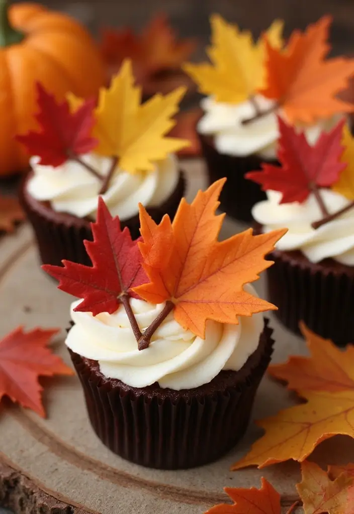 30 Fun Cupcake Decorating Ideas for Beginners: Fall Edition - 6. Autumn Leaf Cupcakes
