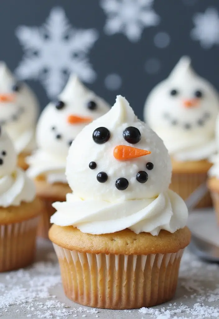 30 Fun Cupcake Decorating Ideas for Family Baking Nights - 18. Frosty the Snowman Cupcakes