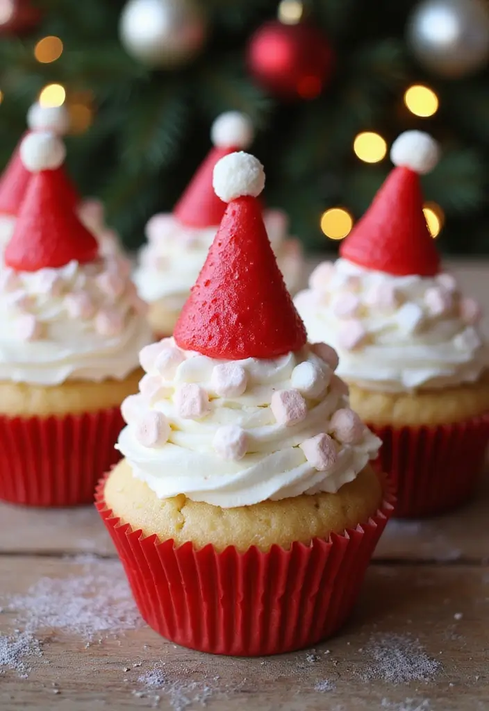 30 Fun Cupcake Decorating Ideas for Family Baking Nights - 6. Santa Hat Cupcakes