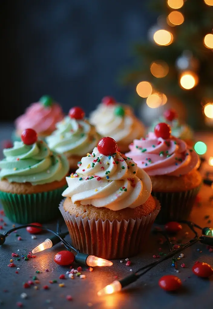 30 Fun Cupcake Decorating Ideas for Family Baking Nights - 9. Christmas Lights Cupcakes