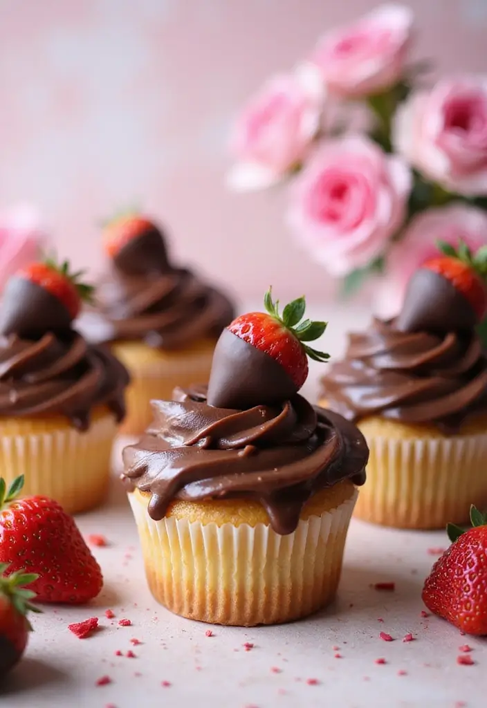 30 Gourmet Cupcake Ideas for Your Inner Pastry Chef - 15. Chocolate-covered Strawberry Cupcakes