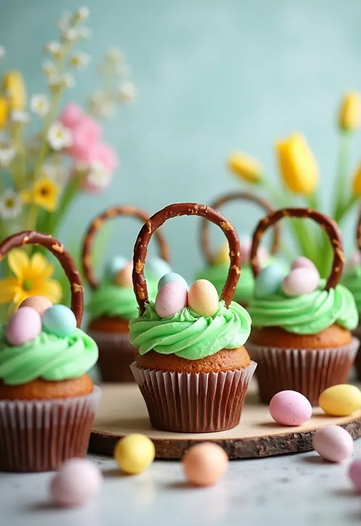 30 Gourmet Cupcake Ideas for Your Inner Pastry Chef - 5. Easter Basket Cupcakes