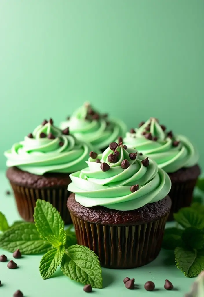 30 Gourmet Cupcake Ideas for Your Inner Pastry Chef - 9. Mint Chocolate Chip Cupcakes