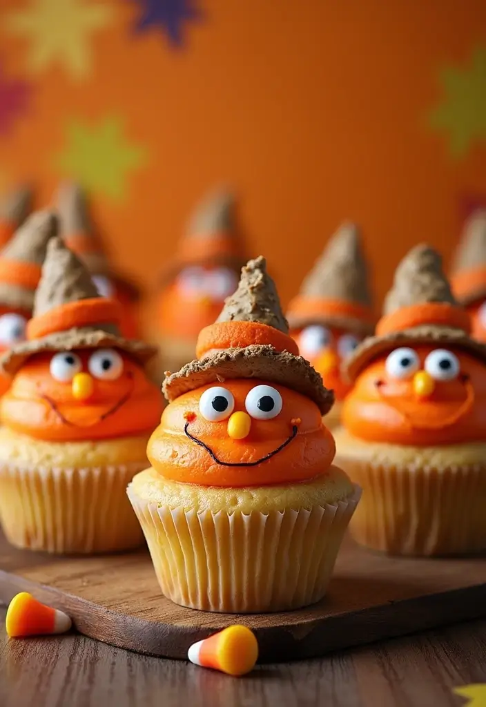 30+ Halloween Cupcake Ideas That Are Spooky Sweet & Fun to Make - 10. Scarecrow Cupcakes