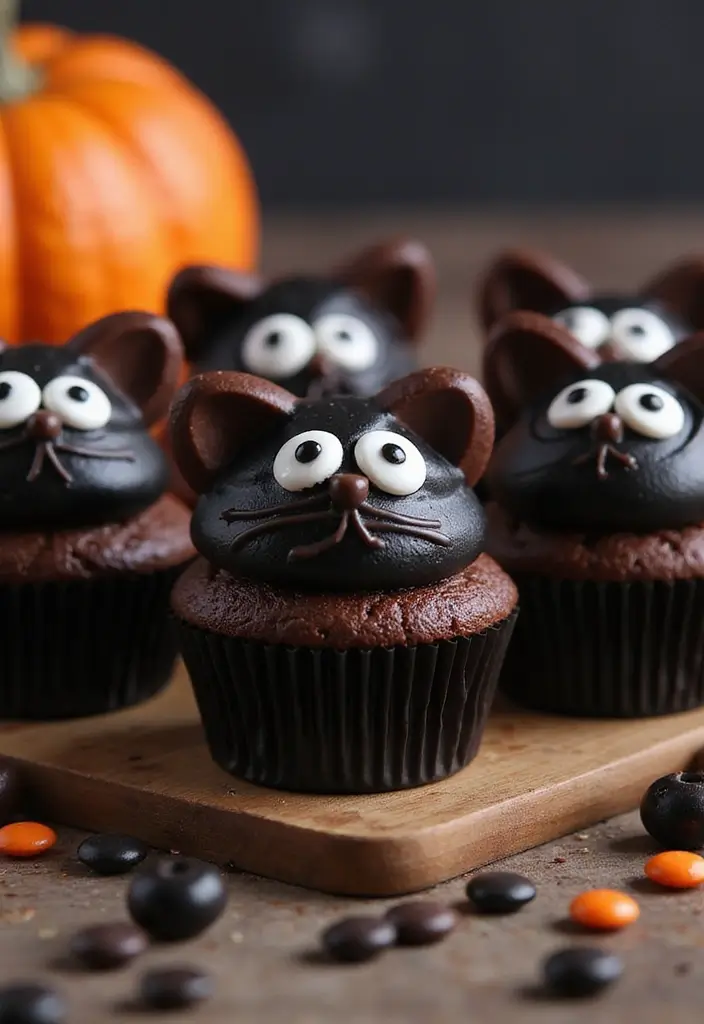 30+ Halloween Cupcake Ideas That Are Spooky Sweet & Fun to Make - 11. Black Cat Cupcakes