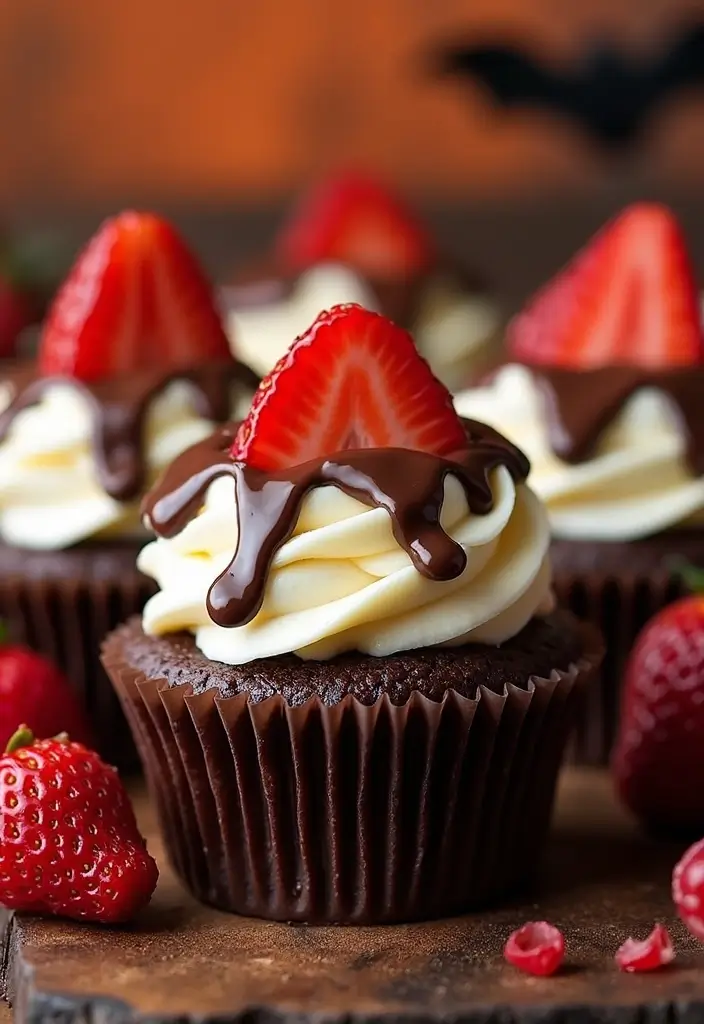30+ Halloween Cupcake Ideas That Are Spooky Sweet & Fun to Make - 28. Chocolate Dipped Strawberry Cupcakes