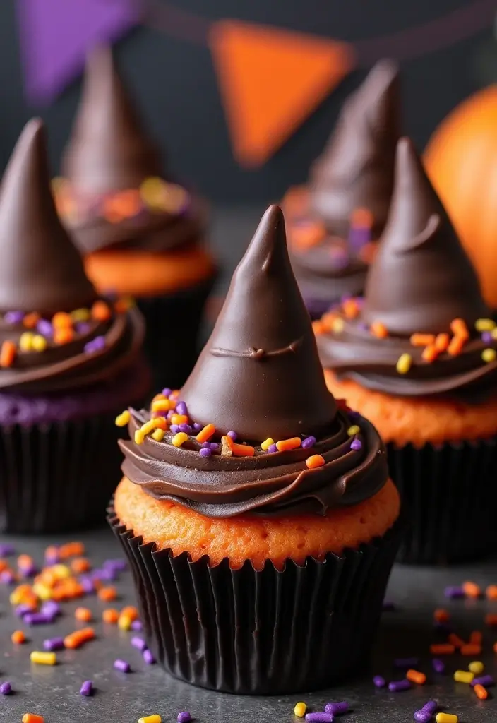 30+ Halloween Cupcake Ideas That Are Spooky Sweet & Fun to Make - 5. Witch Hat Cupcakes