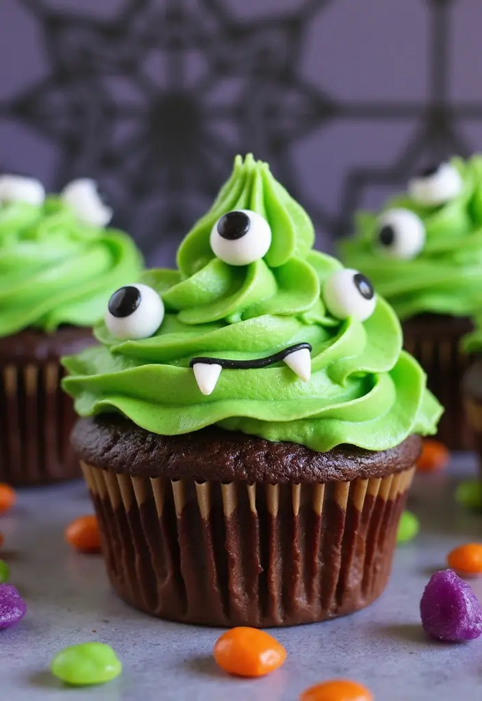 30+ Halloween Cupcake Ideas That Are Spooky Sweet & Fun to Make - 7. Chocolate Monster Cupcakes