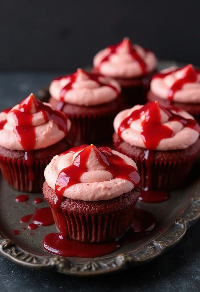 30+ Halloween Cupcake Ideas That Are Spooky Sweet & Fun to Make - 8. Blood Drip Cupcakes