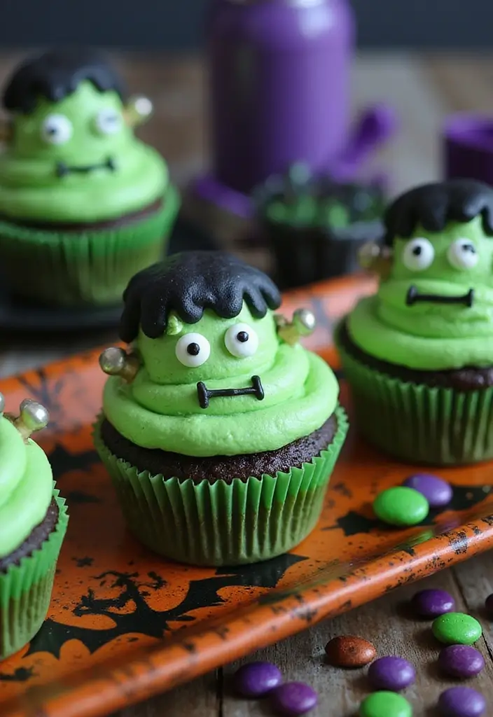 30+ Halloween Cupcake Ideas That Are Spooky Sweet & Fun to Make - 9. Frankenstein Cupcakes