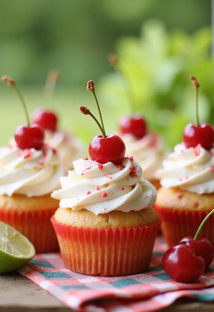 30 Summer Cupcake Ideas That Are Fresh Fruity & Fun - 10. Cherry Limeade Cupcakes