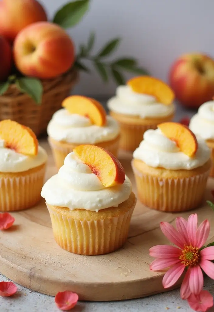 30 Summer Cupcake Ideas That Are Fresh Fruity & Fun - 15. Peaches & Cream Cupcakes