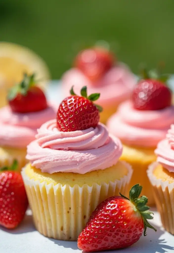 30 Summer Cupcake Ideas That Are Fresh Fruity & Fun - 2. Strawberry Lemonade Bliss