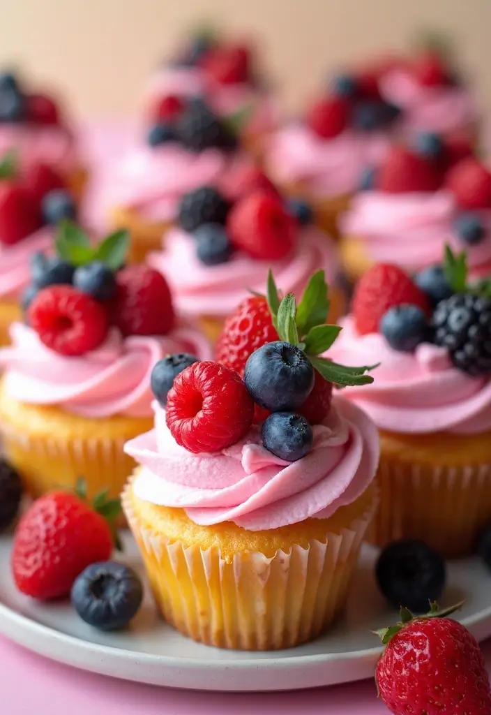 30 Summer Cupcake Ideas That Are Fresh Fruity & Fun - 20. Berry Tropical Burst Cupcakes