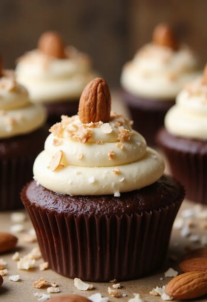 30 Summer Cupcake Ideas That Are Fresh Fruity & Fun - 25. Almond Joy Cupcakes