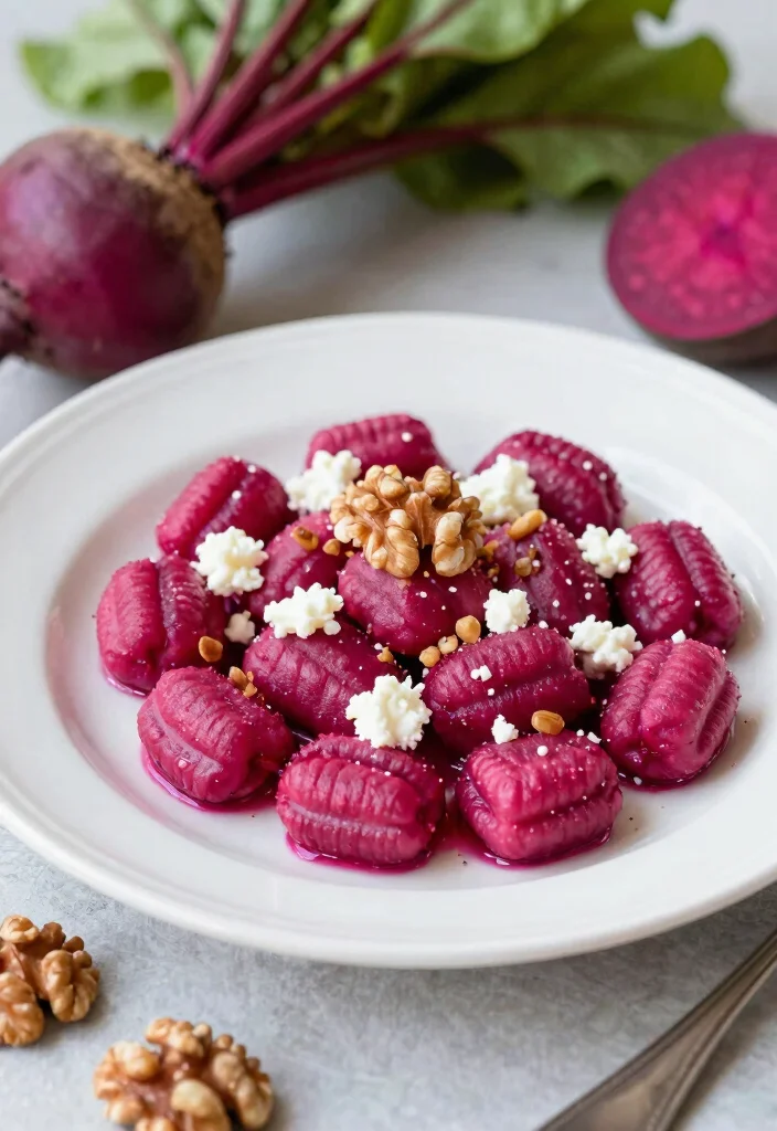 10 Healthy Gnocchi Recipes for Light Comforting Meals - 4. Beet Gnocchi with Goat Cheese and Walnuts