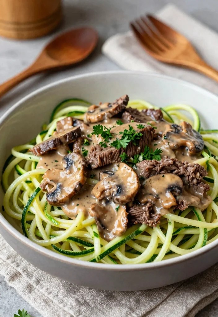 10 Keto Zoodle Recipes for Fresh Low-Carb Pasta Alternatives - 4. Beef Stroganoff Zoodles