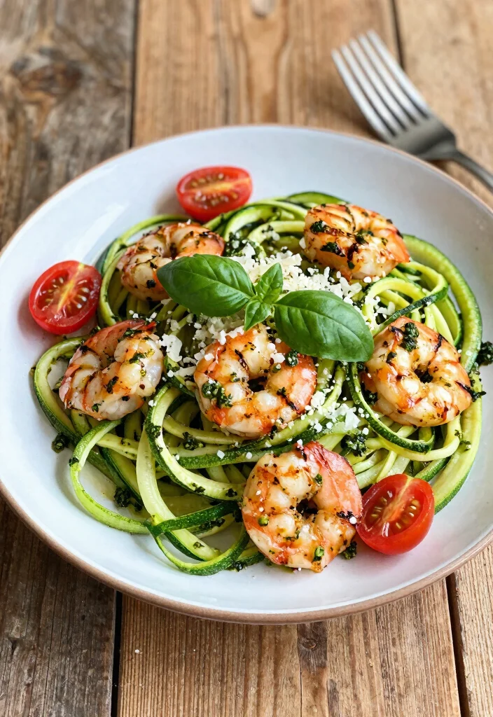 10 Low-FODMAP Dinner Recipes for Gentle Simple Eating - 2. Zucchini Noodles with Pesto and Grilled Shrimp