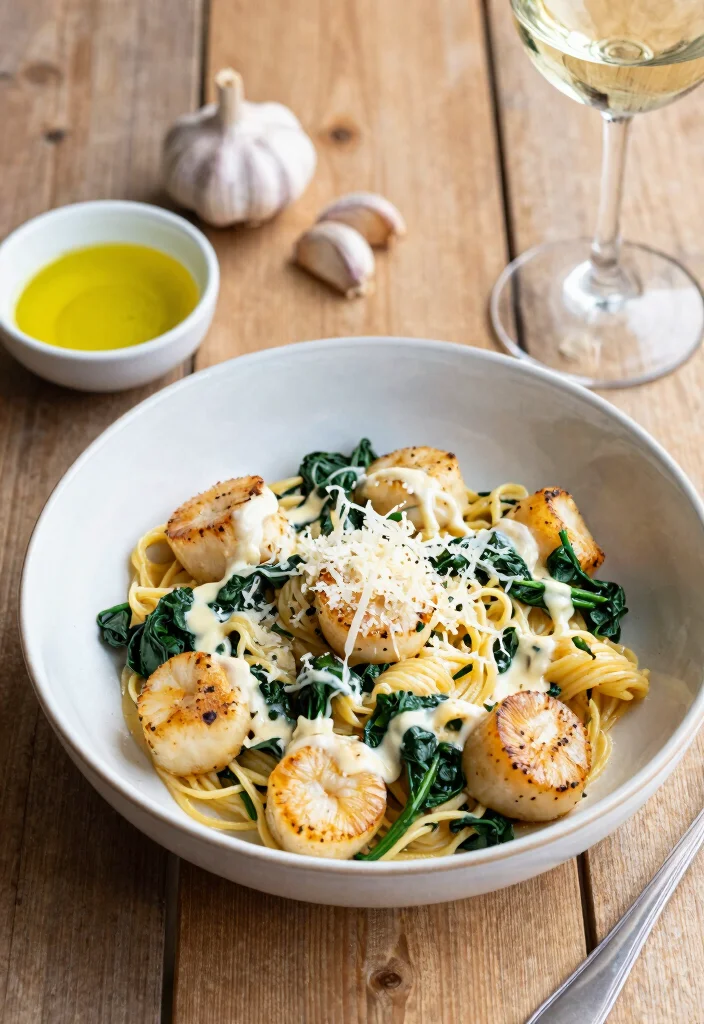 10 Scallop Dinner Recipes for Easy Elegant Weeknight Meals - 2. Scallop & Spinach Pasta