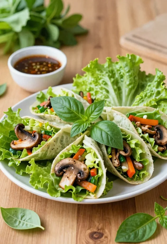 10 Thai Basil Vegetarian Recipes for Bright Herb-Packed Meals - 4. Thai Basil and Mushroom Lettuce Wraps