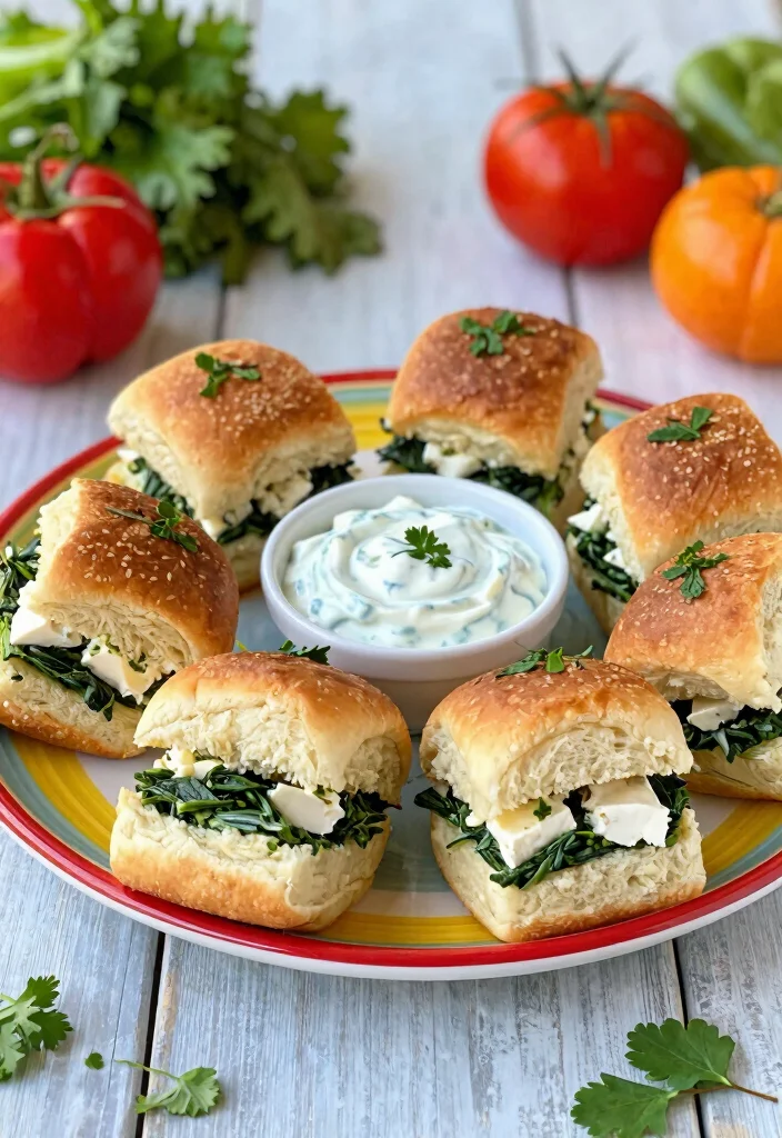 10 Vegetarian Slider Recipes for Fun Easy Party Plates - 6. Greek Feta and Spinach Sliders