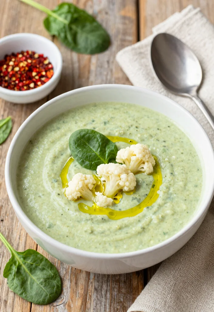 12 Keto Vegetable Soup Recipes for Light Cozy Low-Carb Bowls - 1. Creamy Cauliflower and Spinach Soup