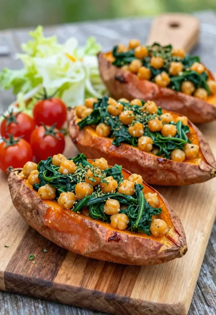 12 Mediterranean Vegan Recipes for Light Flavorful Meals - 10. Chickpea and Spinach Stuffed Sweet Potatoes