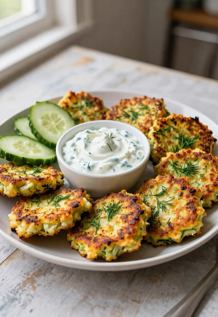 12 Mediterranean Vegan Recipes for Light Flavorful Meals - 7. Zucchini Fritters with Tzatziki
