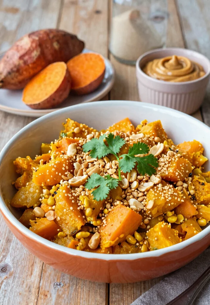 12 Vegan Casserole Recipes for Cozy Easy Plant-Based Dinners - 7. Thai Peanut Sweet Potato Casserole